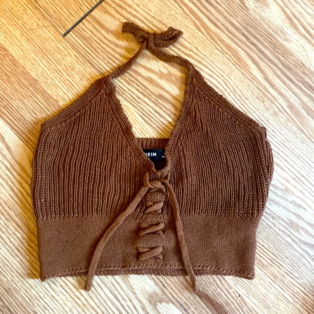 SHEIN brown stretchy knit crop top